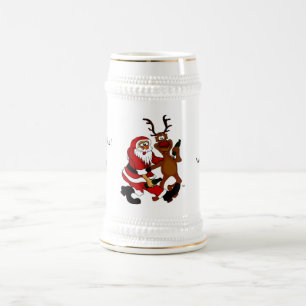 Caneca De Cerveja Weihnachtsmann mit Elch - Prost ihr Säcke!
