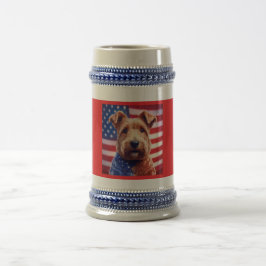 Caneca De Cerveja Welsh Terrier Com Bandeira Americana E Bandana
