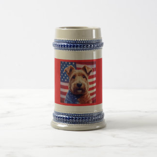 Caneca De Cerveja Welsh Terrier Com Bandeira Americana E Bandana