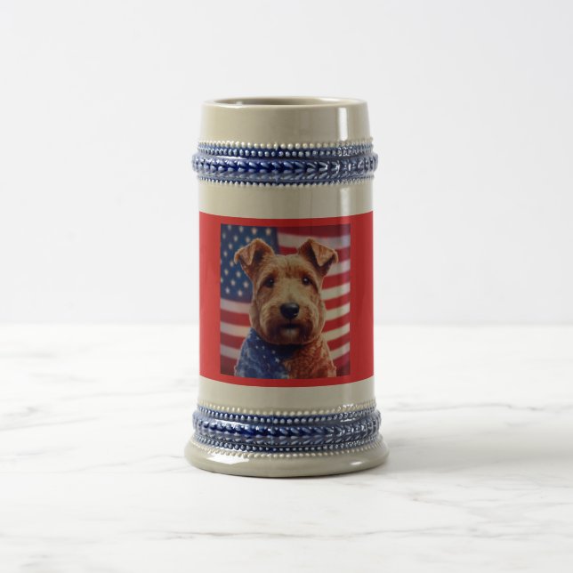 Caneca De Cerveja Welsh Terrier Com Bandeira Americana E Bandana (Centro)