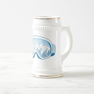 Caneca De Cerveja White com Ilustração de Óculos de Esqui de Montanh