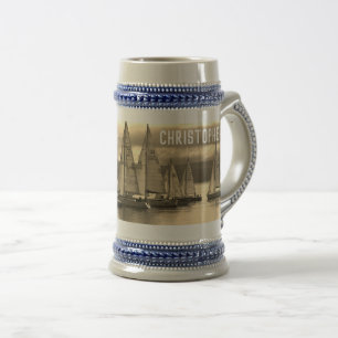 Caneca De Cerveja Yachts with Sepia Effect. Add Name.