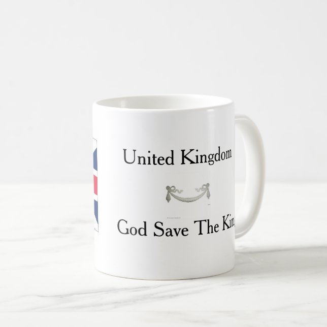 Caneca de Chá / Café Bandeira Britânica Deus Salve (Frente Esquerda)
