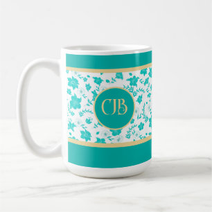 Caneca de Chá Café Branco Floral Dourado Decorativ