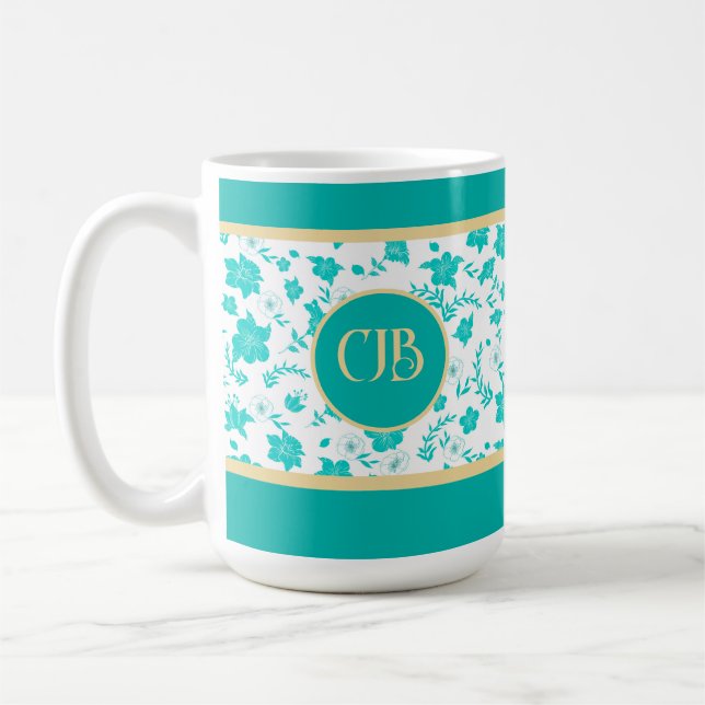 Caneca de Chá Café Branco Floral Dourado Decorativ (Esquerda)