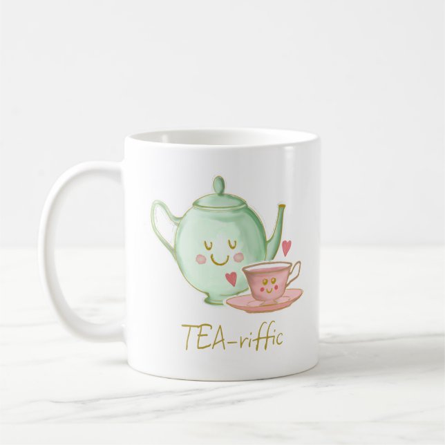 Caneca de chá-rífica, bule de chá, xícara de chá,  (Esquerda)