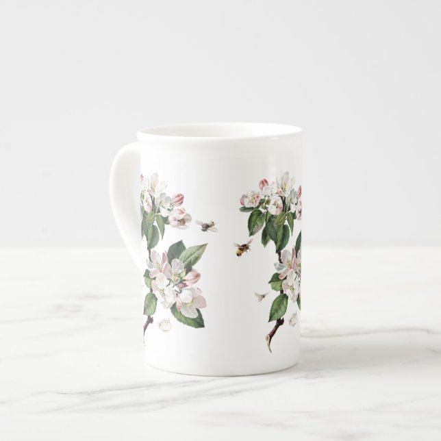 Caneca de China de osso das flores e das abelhas (Frente Esquerda)