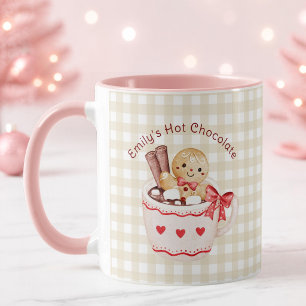 Caneca de Chocolate Quente para Meninas com Xadrez