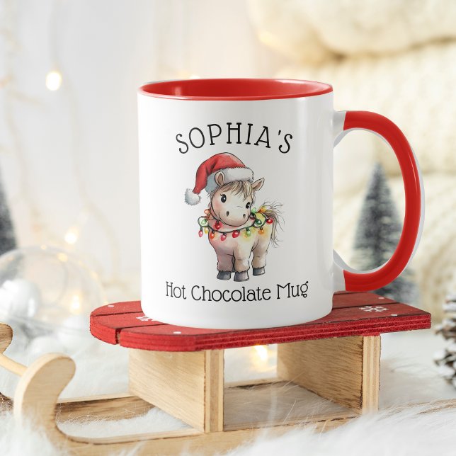 Caneca de Chocolate Quente Personalizada Fofa de P (Kids Personalized Cute Poney Hot Chocolate Mug)