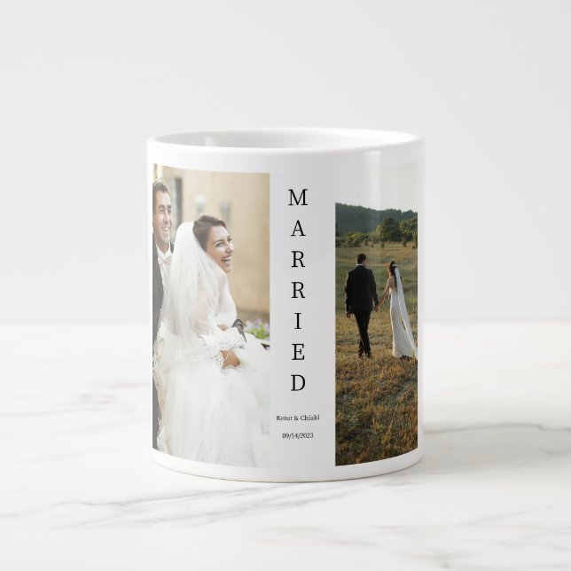 Caneca de Colagem de Fotos de Casamento Personaliz (Frente)