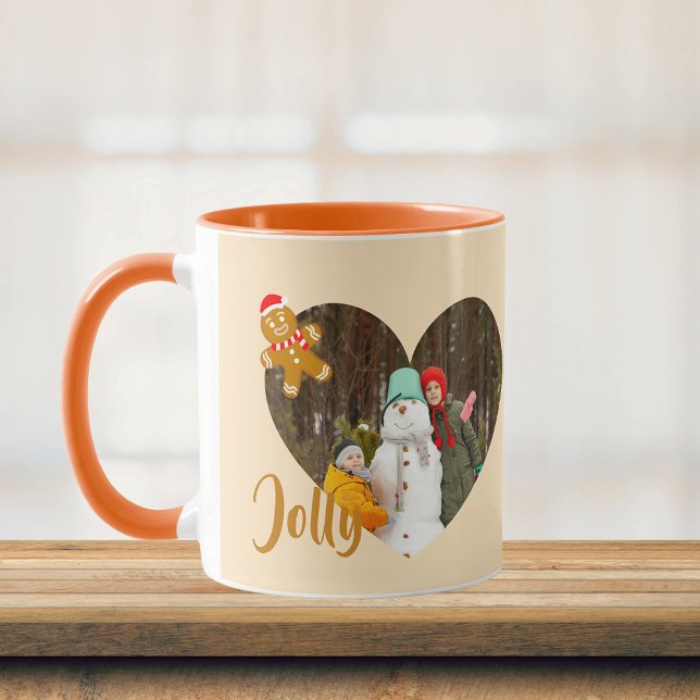 Caneca de Colagem de Fotos em Forma de Coração de  (Modern Christmas 2 Photos Mug, personalized to send your unique and warm wishes to loved ones.)