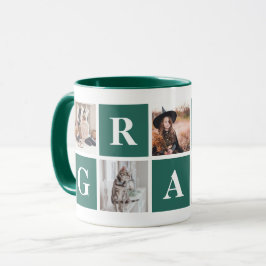 Caneca de Colagem de Fotos Verde Escura para Avós