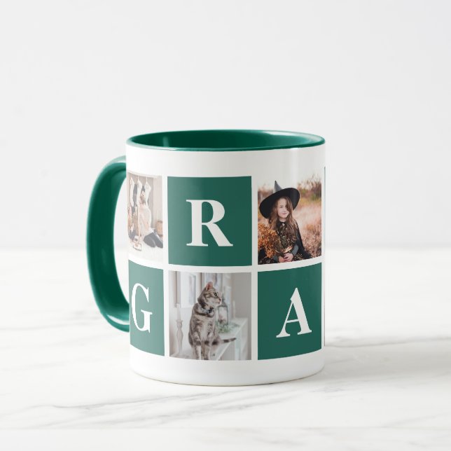 Caneca de Colagem de Fotos Verde Escura para Avós (Frente Esquerda)