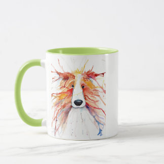 Caneca de collie áspero vermelha caprichosa