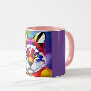 Caneca de combinação de centro roxo e rosa do gato