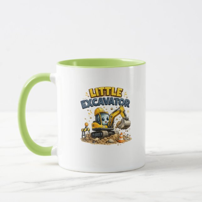 Caneca de Construção Excavadeira Pequena Fofa (Esquerda)