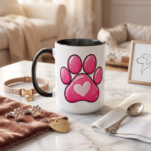 Caneca de Coração com Impressão de Pata Rosa Fofa