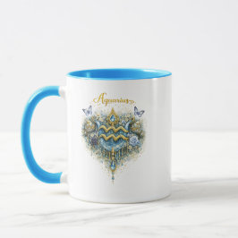 Caneca de Coração Floral do Zodíaco de Aquário – A