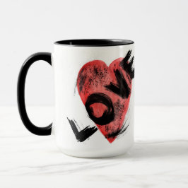 Caneca de Coração Vermelho em Aquarela Abstrata co