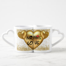 caneca de corações dourados para casal
