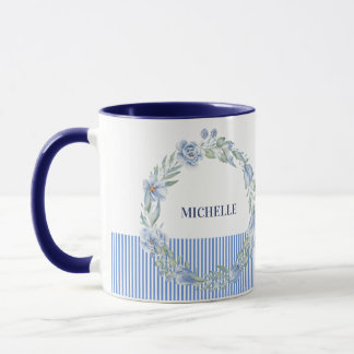 Caneca de Coroa Floral Personalizada com Listras N
