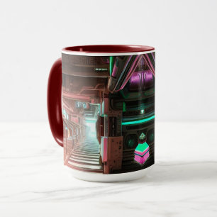 Caneca de Corredor Neon Cidade Steampunk SciFi