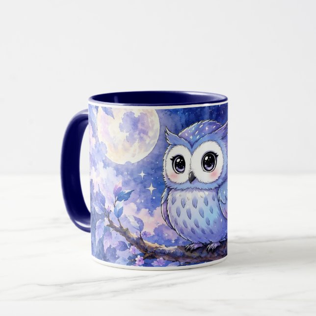Caneca de Coruja Fofa Sob a Lua (Frente Esquerda)