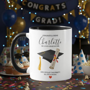 Caneca de Design de Diploma de Nome de Formatura E