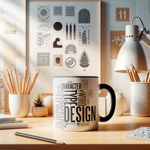 Caneca de Design de Tipografia Preta Moderna