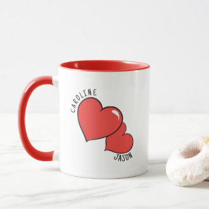 Caneca de Dois Corações com Nomes Personalizados
