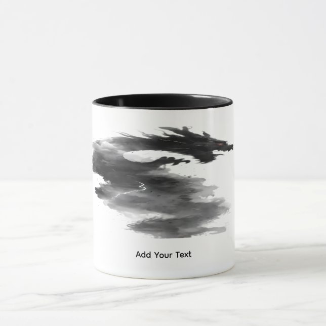 Caneca de Dragão de Tinta Preta Abstrata Fantasia (Centro)