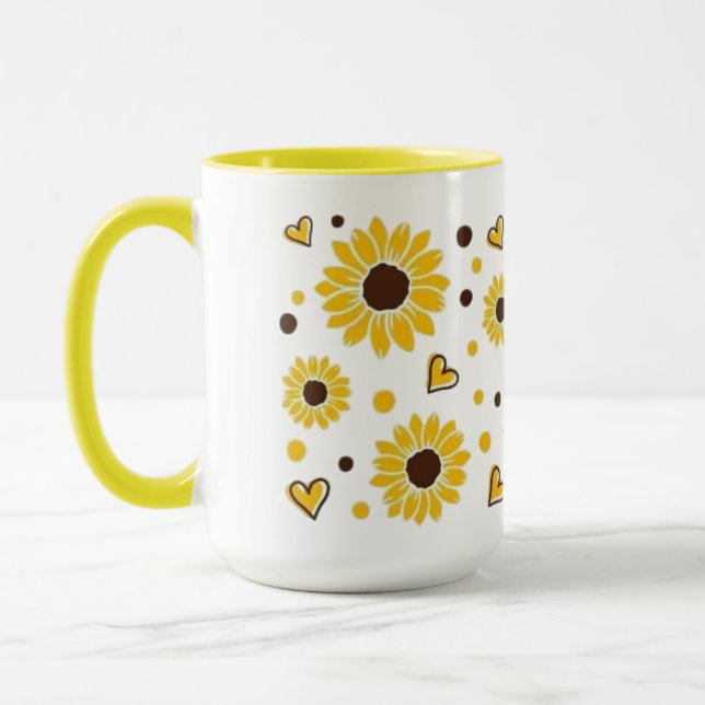 Caneca de Duas Cores com Corações de Girassol Amar (Esquerda)