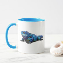 Caneca de Duas Cores com Iguana Azul Vibrante