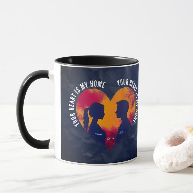 Caneca de Duas Cores com Silhueta Romântica de Cas (Com Donut)