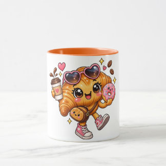 Caneca de Duas Cores Croissant Kawaii Fofa