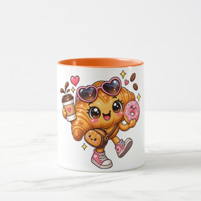 Caneca de Duas Cores Croissant Kawaii Fofa (Centro)