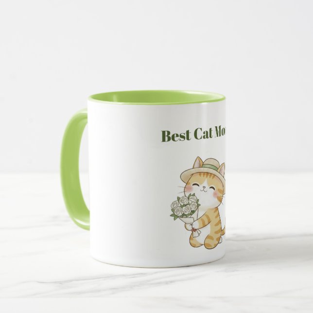 Caneca de Duas Cores Kawaii Cat Gardener Rose Bouq (Frente Esquerda)