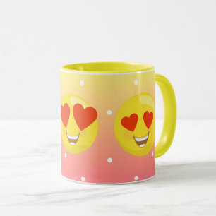 Caneca de Emoji Polkadot do amor do amarelo do