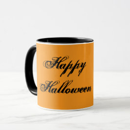 Caneca de escrita à mão Feliz Halloween (Laranja e