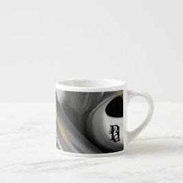 Caneca de Espresso Arte Abstrata Preto Branco Dour