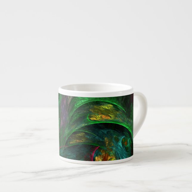 Caneca de Espresso Arte Abstrata Verde Gênesis (Frente Esquerda)
