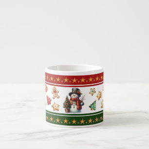 Caneca de Espresso com Boneco de Neve e Biscoitos