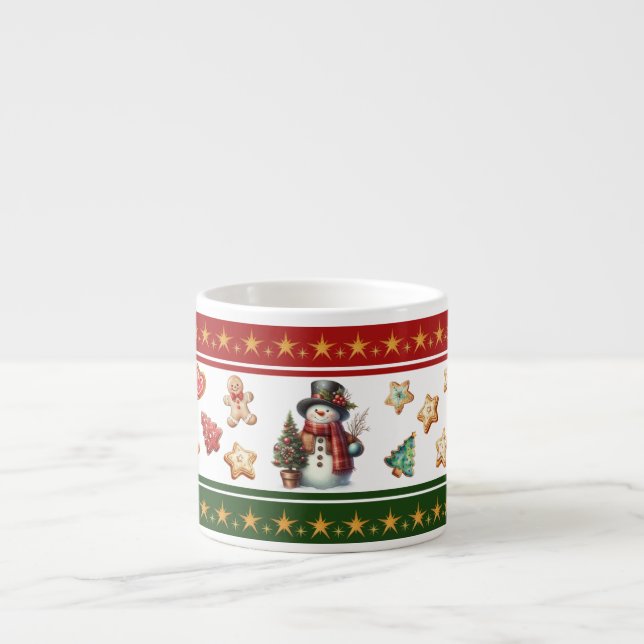 Caneca de Espresso com Boneco de Neve e Biscoitos  (Frente)