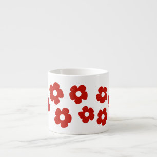 Caneca de Espresso com Padrão de Flor Vermelha Abs