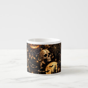 Caneca de Espresso Halloween Dourada Gótica