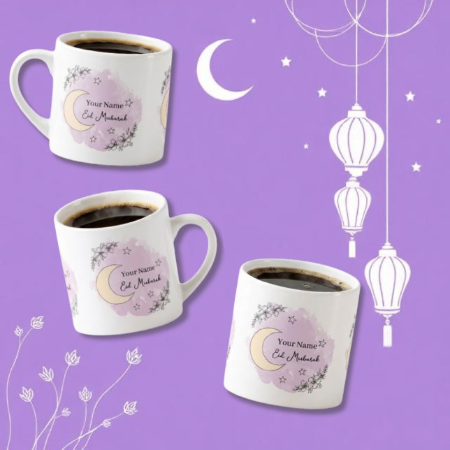 Caneca de Espresso Personalizada Lavanda Eid Mubar (Criador carregado)