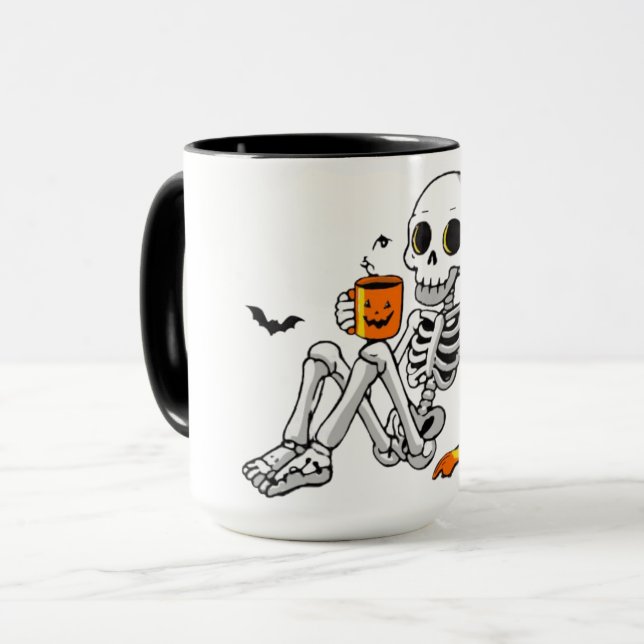 Caneca de Esqueleto de Halloween Aconchegante com  (Frente Esquerda)
