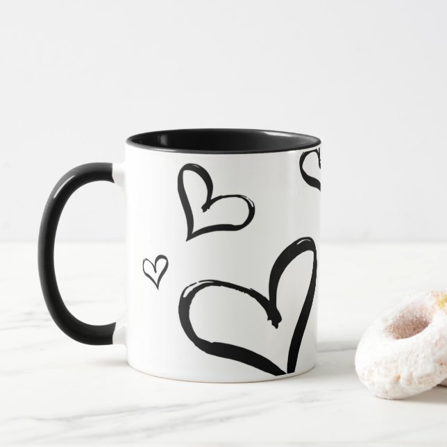 Caneca de Estampa de Coração (Com Donut)