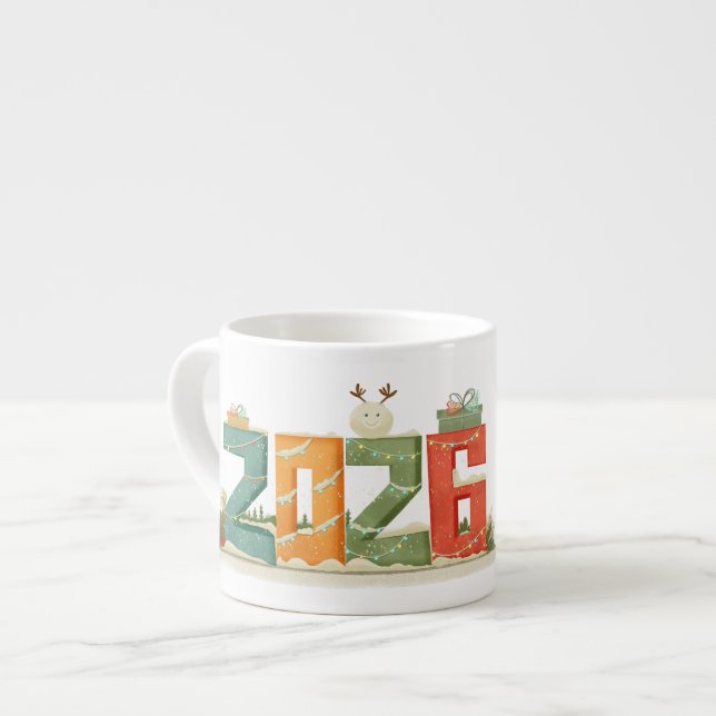Caneca de Expresso Ano Novo 2026 Fofa (Frente Esquerda)