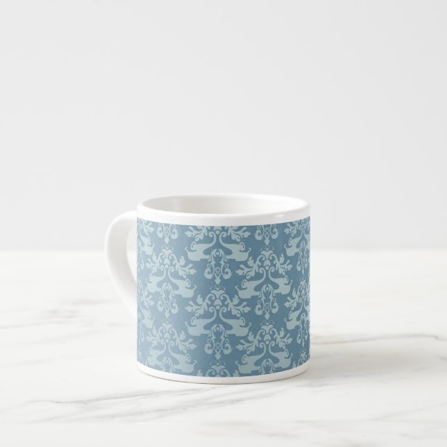 Caneca de expresso azul damasco de elefante (Frente Esquerda)